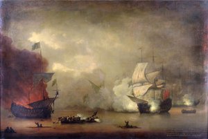 Combate naval entre o HMS "Mary Rose" da Marinha Real e sete piratas algerinos ao largo da costa de Tânger (Marrocos), em 8 de dezembro de Peter Monamy