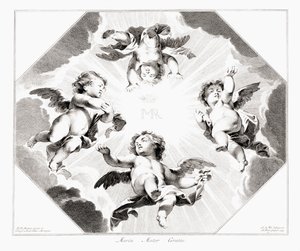 Quatro crianças anjos celebrando a Virgem Maria. de Peter Paul (after) Rubens