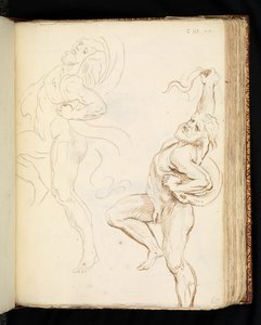 Dois estudos de Laocoonte, um com as serpentes transformadas em cortina (grafite, caneta e tinta marrom sobre papel vergão) de Peter Paul (after) Rubens