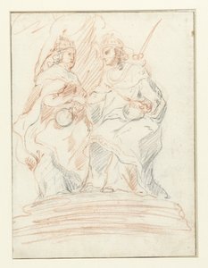 Rei e uma rainha em um trono, atrás deles está Fama Cristo e Maria de Peter Paul Rubens (possibly)