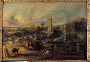 Um torneio perto dos fossos do Castelo de Steen (Idade Média). Pintura flamenga de Pierre Paul (Pierre-Paul) Rubens (ou Peter Paul ou Petrus Paulus) (1577-1640) de Peter Paul Rubens