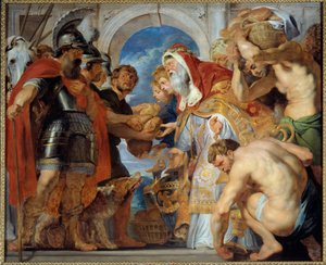 Abraham e Melchisedech. Voltando de uma campanha vitoriosa, Abraão conheceu Melquisedec (Melchisedec ou Melchizedek ou Melkisedeq ou Melki-Tsedeq ou Melki Tsedeq), rei de Salém, que lhe trouxe pão e vinho. Ele foi um sacerdote e pronunciou esta bênção: de Peter Paul Rubens