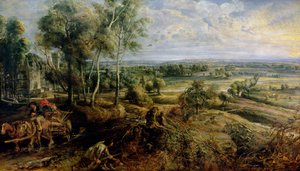 Uma paisagem de outono com uma visão de Het Steen no início da manhã, c.1636 de Peter Paul Rubens
