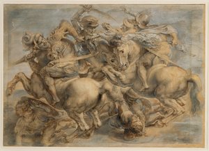 Batalha de Anghiari (tinta castanha, pedra preta, pincel, caneta, aguçada com guache e branco de chumbo) de Peter Paul Rubens