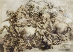 Batalha de Anghiari, depois de Leonardo da Vinci (caneta e tinta com lavagem sobre papel) de Peter Paul Rubens