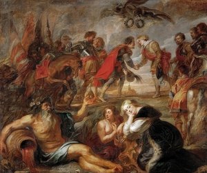 O rei Fernando da Hungria encontra o cardeal Infante Ferdinand antes da batalha de Nördlingen. 1634-35 de Peter Paul Rubens