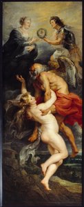 Ciclo de Medicis: "O Triunfo da Verite" Rei Luís XIII e Rainha Maria de Médicis representados no topo das alegorias do Tempo e da Verite. Pintura de Pierre Paul (Pierre-Paul) Rubens (ou Peter Paul ou Petrus Paulus) (1577-1640) (ec.flam.) de Peter Paul Rubens