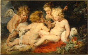 O pequeno Jesus com o menino e dois anjos de Peter Paul Rubens