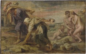 "Deucalion and Pyrrha" Peinture de Pieter Paul Rubens (1577-1640) vers 1636 - Óleo sobre madeira Dim 26,4x41,7 cm Museo del Prado, Madrid de Peter Paul Rubens