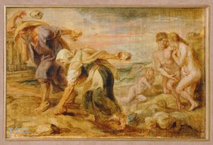 Deucalião e Pirra, criadores da humanidade após o primeiro dilúvio (pintura sobre madeira) de Peter Paul Rubens
