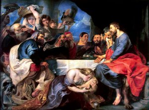 Festa na casa de Simão, o fariseu, entre 1618 e 1620. de Peter Paul Rubens