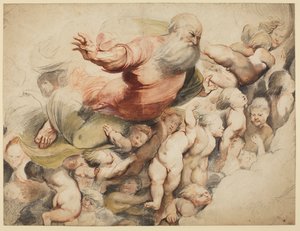 Deus Pai apoiado pelos anjos, depois de Pordenone, 1600-03 de Peter Paul Rubens