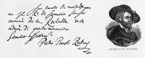 Caligrafia e assinatura de Rubens de uma carta em italiano sobre a derrota da marinha inglesa no cerco de La Rochelle, escrita em Antuérpia, em 30 de dezembro de 1627 de Peter Paul Rubens