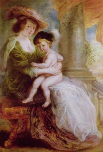 Helene Fourment (1614-73) e seu filho Frans (óleo no painel) de Peter Paul Rubens