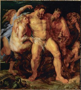 Hércules, bêbedo, conduzido por uma ninfa e um sátiro, c.1612-14 (pintura sobre madeira de carvalho) de Peter Paul Rubens