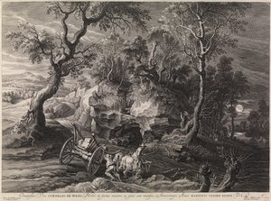 Paisagem com uma carruagem encravada (gravura) de Peter Paul Rubens
