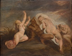 Ninfas e o Deus do Rio (Fragmento de uma representação da queda de Faetonte) de Peter Paul Rubens
