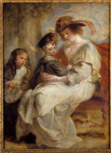 Retrato de Helene Fourment (1614-1673), a segunda esposa do pintor com os dois filhos do casal Pintura de Pierre Paul (Pierre-Paul) Rubens (ou Peter Paul ou Petrus Paulus) (1577-1640) 1634 Sol. 1,15x0,85 m de Peter Paul Rubens