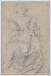 Retrato de Hélène Fourment, c.1630-31 (giz preto e vermelho, realçado com branco) de Peter Paul Rubens