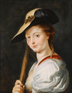 Retrato de uma jovem mulher, declarada Suzanna Fourment, comprimento do busto, como uma pastora, de Peter Paul Rubens