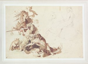 Esboço para uma caça ao lobo (lápis com aguarela sobre papel) de Peter Paul Rubens