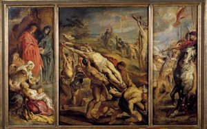 A Ereção da Cruz Tríptica por Pierre Paul (Pierre-Paul) Rubens (ou Peter Paul ou Petrus Paulus) (1577-1640) Sol do século XVII. 0,68x1,07 m Paris, Musee du Louvre de Peter Paul Rubens