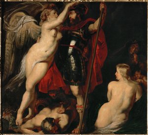 O Herói da Virtude, Marte, coroado pela Deusa da Vitória (pintura sobre tela) de Peter Paul Rubens