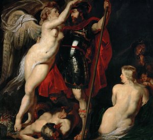 O Herói da Virtude Marte, é adornado pela Deusa da Vitória, ca 1616. de Peter Paul Rubens