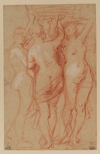 As Três Graças, c.1635-40 (giz vermelho e branco no papel) de Peter Paul Rubens
