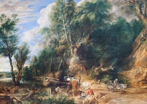 The Watering Place, c.1615-22 (óleo sobre carvalho) de Peter Paul Rubens