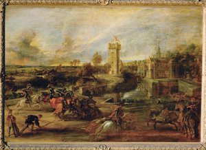 Torneio junto ao fosso do castelo de Steen (pintura sobre madeira) de Peter Paul Rubens