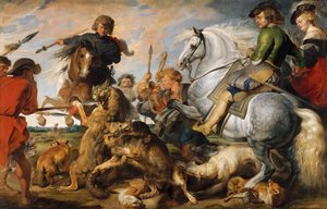 Wolf e Fox Hunt, ca. 1616 de Peter Paul Rubens