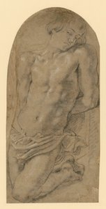 Jovem ajoelhado à esquerda com as mãos atadas atrás das costas. (Estudo preliminar para Isaac na pintura "O sacrifício de Abraão") de Peter Paul Rubens