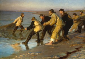 Pescadores estão puxando redes na praia de Skagen de Peder Severin Krøyer