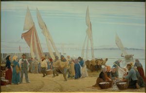 Manhã em Hornbaek. Os pescadores vêm à terra de Peder Severin Krøyer