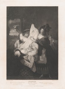 Falstaff in the Buck Basket Shakespeare, Merry Wives of Wi..., publicado pela primeira vez em 1793, reeditado em 1852.