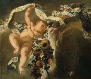 Putto com fio floral e banner de Peter Strudel