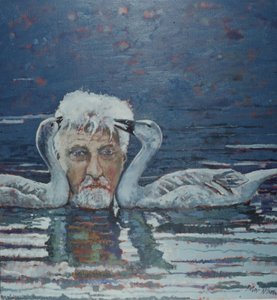 Conrad Lorenz com Goslings, 2000 (óleo sobre tela) de Peter Wilson