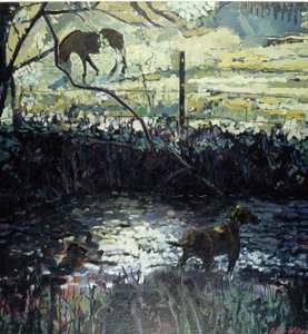 Pónei e cão num campo, 2000 (óleo sobre tela)