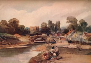 Uma vila em um rio, com ponte e ruínas, c1824