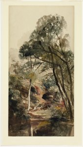 Uma paisagem de rio arborizada de Peter de Wint