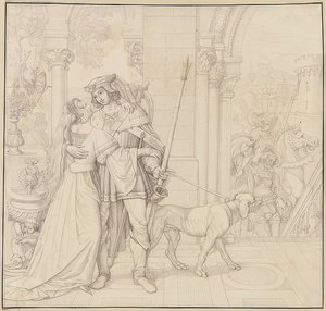 Sete desenhos para os Nibelungen: 4. Siegfried preparado para a caça. 1812-17