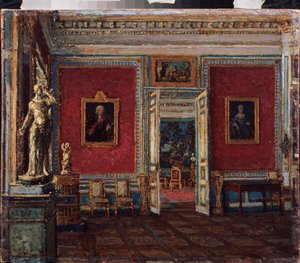 Dans le palais Kouskovo (Moscou) (No Palácio Kuskovo) - Peinture de Pyotr Ivanovich Petrovichev (Piotr Petrovitchev) (1874-1947), huile sur toile - Art russe fin 19e-20e siecle - Museu Estatal de Arte, Perm (Russie) de Petr Ivanovic Petrovichev