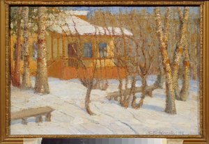 Gelo e sol. Pintura de Pyotr Ivanovich Petrovichev (Pyotr Petrovitchev) (1874-1947), óleo sobre tela de Petr Ivanovic Petrovichev