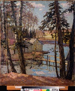 Primavera. Num tanque. Pintura de Pyotr Ivanovich Petrovichev (Pyotr Petrovitchev) (1874-1947), óleo sobre tela de Petr Ivanovic Petrovichev