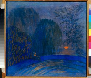 "Motivo Lunar" Paisagem Lunar Pintura de Pyotr Savvich Utkin (1877-1934) 1906 Dim 46x44 cm Tempera sobre tela Coleção Particular