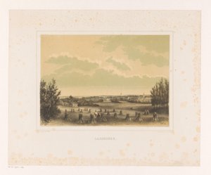 Vista de um prado com feixes de trigo na propriedade Larenberg Larenberg (título no objeto) de Petrus Josephus Lutgers