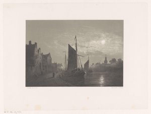 Barcos à vela ao longo de um cais ao luar de Petrus Paulus Schiedges (I)