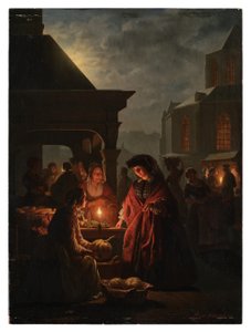 O Groenmarkt em Haia à noite de Petrus van Schendel