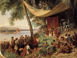 A primeira missa na América (século XV) Missa em Cuba em 1494 2ª viagem de Colombo a Havana). Detalhe. Pintura de Blanchard Pharamond (1805-1873)